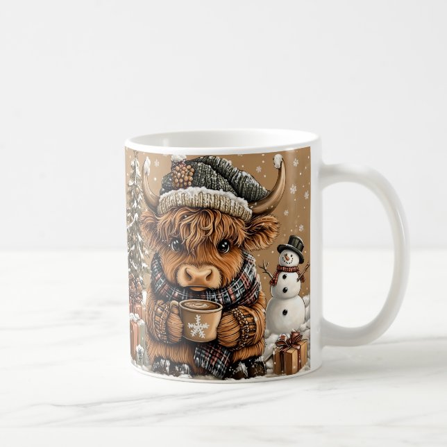 Cute Christmas Highland Cow Mug – Cozy Winter Mug (Droite)