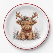 Cute Christmas Highland Cow with Festive Antlers
