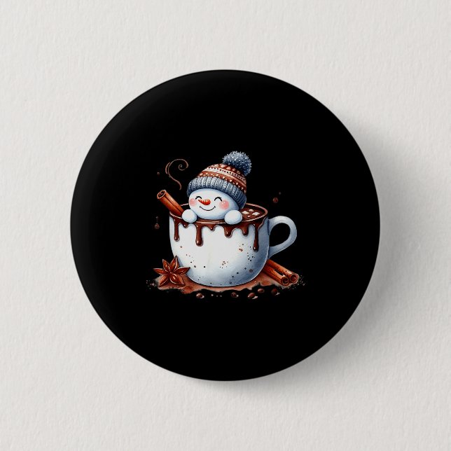 Cute Christmas Hot Chocolate Snowman  Button (Vorderseite)
