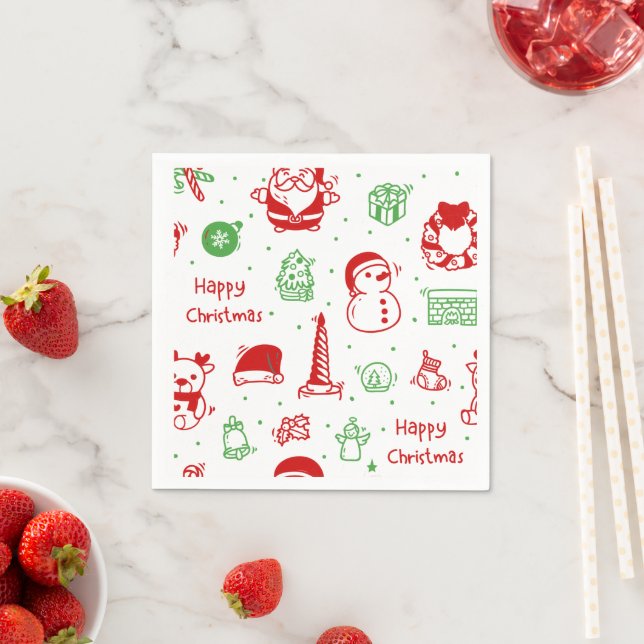 Cute Christmas Icons Pattern Paper Napkin Serviette (Beispiel)