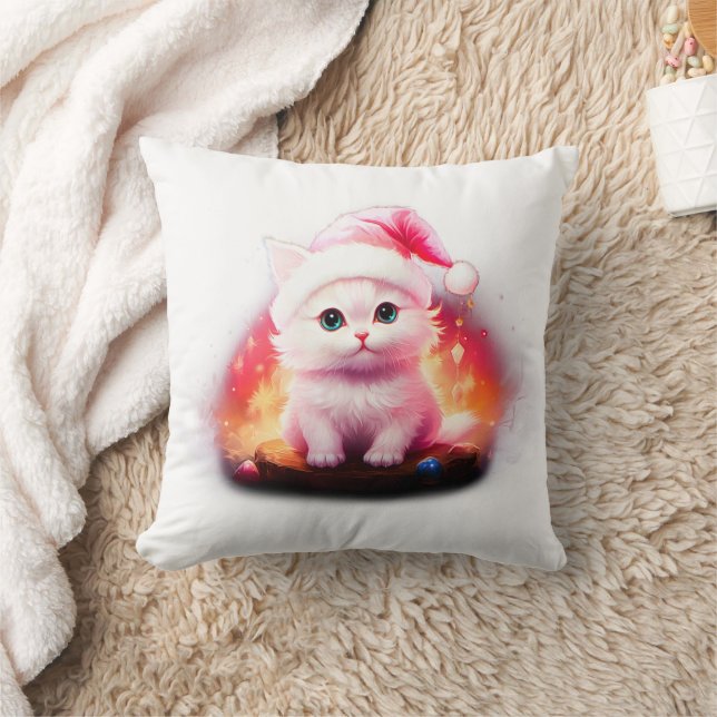 Cute Christmas Kitten in Santa Hat Kissen (Decke)