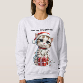 Cute Christmas Kitten on Gift Box Sweatshirt