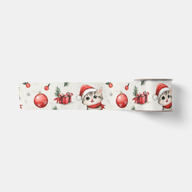 Cute Christmas Kittens Satin Ribbon Satinband (Vorderseite)