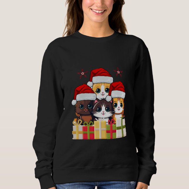 Cute Christmas Kittens squad -Christmas Santa Cats Sweatshirt (Vorderseite)