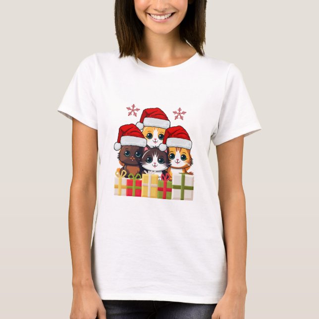 Cute Christmas Kittens Squad -Christmas Santa Cats T-Shirt (Vorderseite)