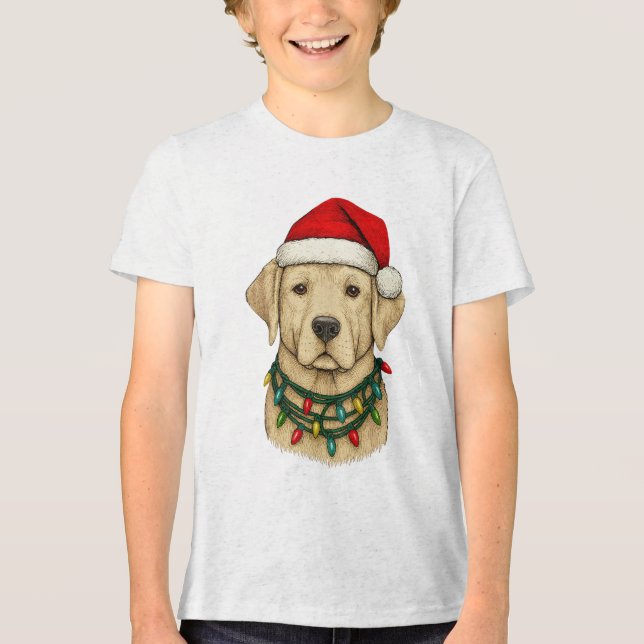 Cute Christmas Labrador with Santa Hat and Holiday Tri-Blend Shirt (Vorderseite)