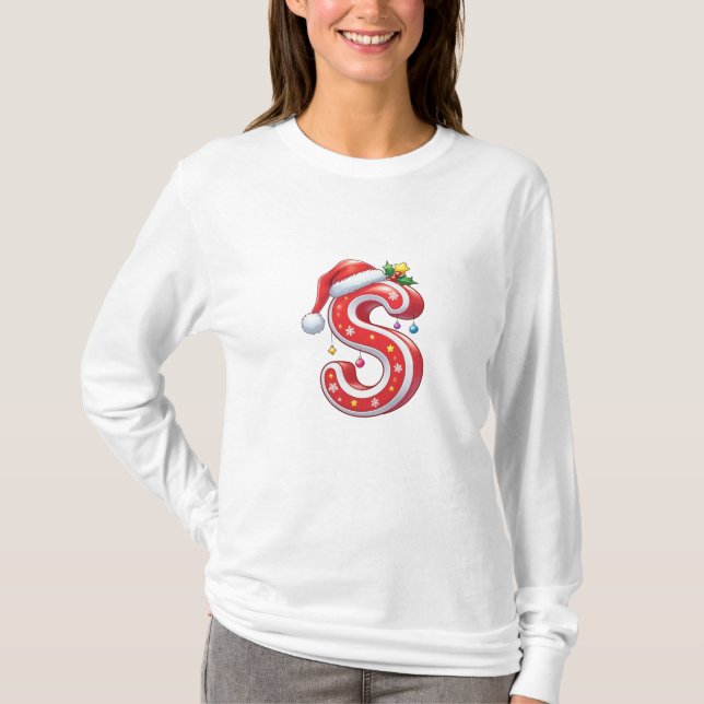 Cute Christmas Letter S – Candy Cane Holiday Carto T-Shirt (Vorderseite)