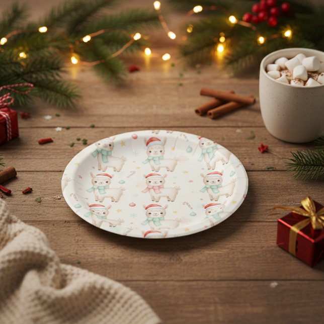 Cute Christmas Llama Paper Plates  Pappteller (Cute Christmas Llama Paper Plates - Festive Holiday Party Plates)