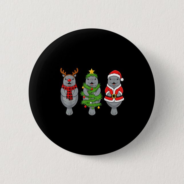 Cute Christmas Manatee Shirt, Holiday Manatee Sant Button (Vorderseite)