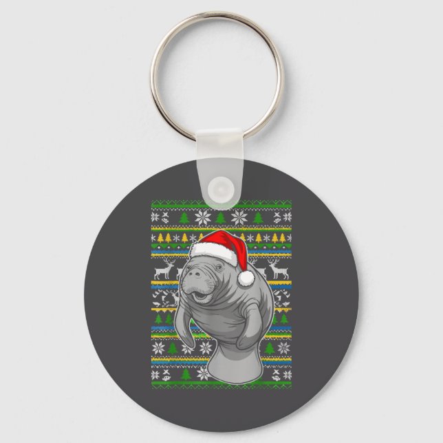 Cute Christmas Manatee Shirt, Manatee Ugly Xmas Sw Schlüsselanhänger (Vorderseite)