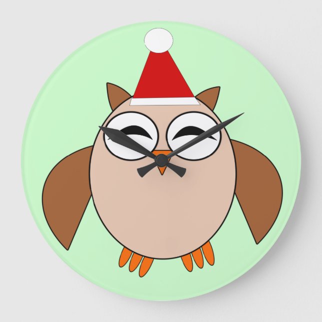 Cute Christmas Owl Wall Clock Große Wanduhr (Vorderseite)