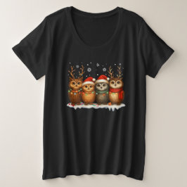 Cute Christmas Owls with Santa Hats & Reindeer Große Größe T-Shirt
