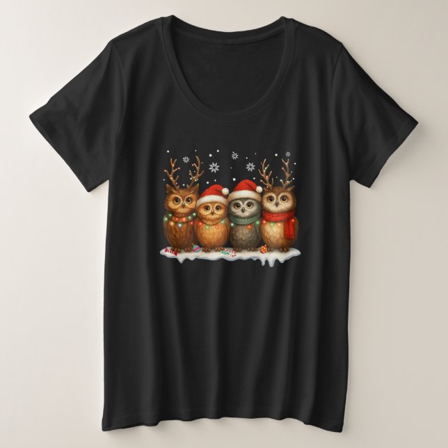 Cute Christmas Owls with Santa Hats & Reindeer  Große Größe T-Shirt (Design vorne)