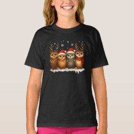 Cute Christmas Owls with Santa Hats & Reindeer  T-Shirt