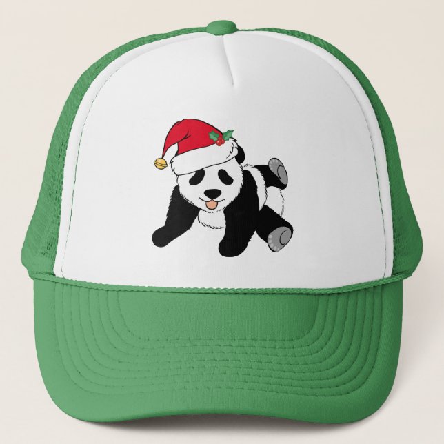 Cute Christmas Panda Bear in Santa Hat Truckerkappe (Vorderseite)