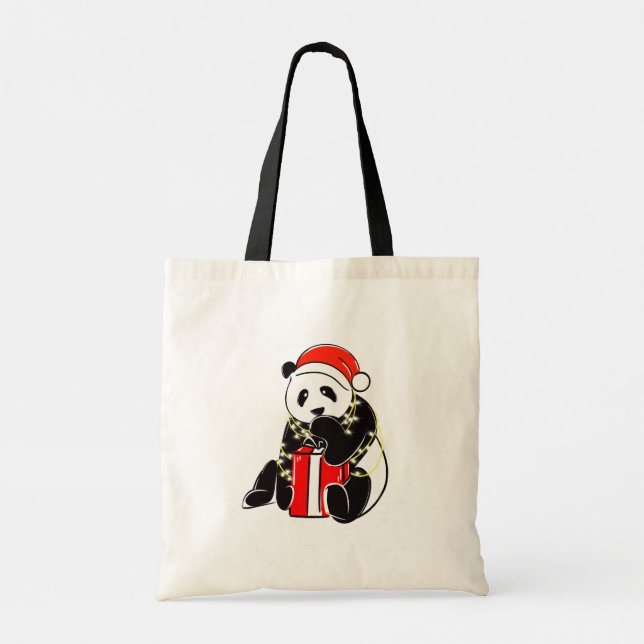 Cute Christmas Panda Tote Bag – Minimal Holiday  Tragetasche (Rückseite)
