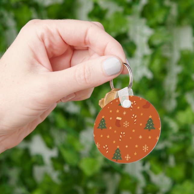 Cute Christmas Pattern – Candy Canes, Trees  Schlüsselanhänger (Hand)