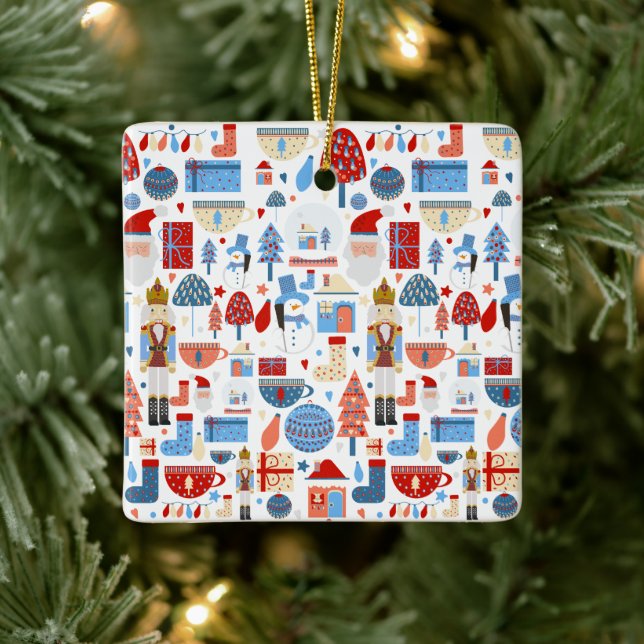 Cute Christmas Pattern Keramikornament (Baum)