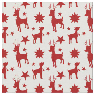 Cute Christmas pattern with red reindeer and stars Stoff