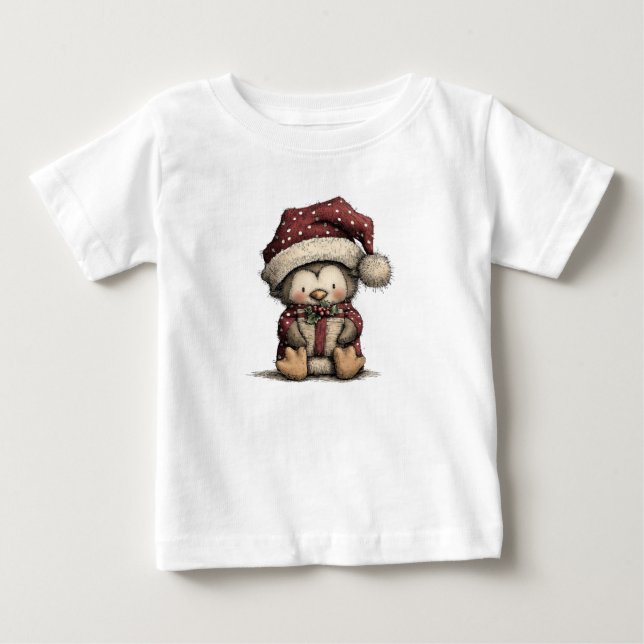 Cute Christmas Penguin Art Baby T-shirt (Vorderseite)