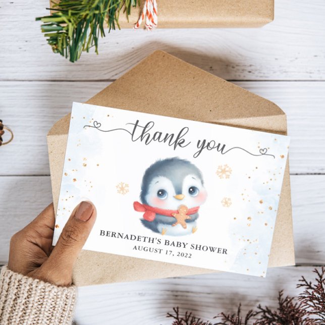 Cute Christmas Penguin Baby Shower Thank You Card Dankeskarte (Von Creator hochgeladen)