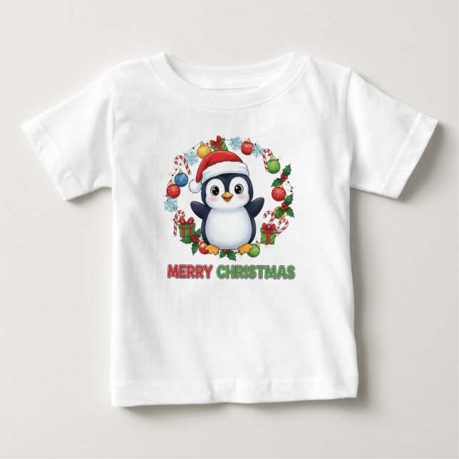 Cute Christmas Penguin Illustration Baby T-shirt (Vorderseite)