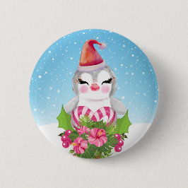 Cute Christmas Penguin in Santa Hat Button