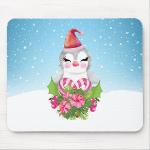 Cute Christmas Penguin in Santa Hat Mousepad