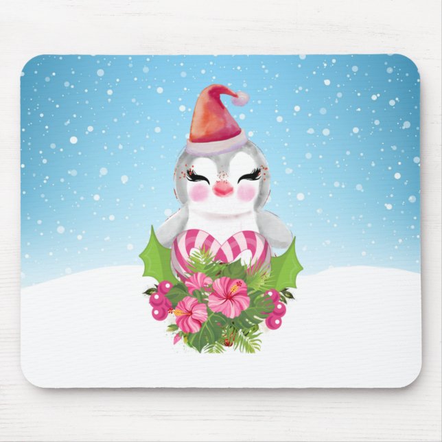 Cute Christmas Penguin in Santa Hat Mousepad (Vorne)
