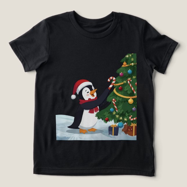 Cute Christmas Penguin T-Shirt Tri-Blend Shirt (Design Vorderseite)