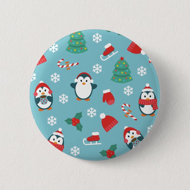 Cute Christmas Penguins Pattern Button (Vorderseite)