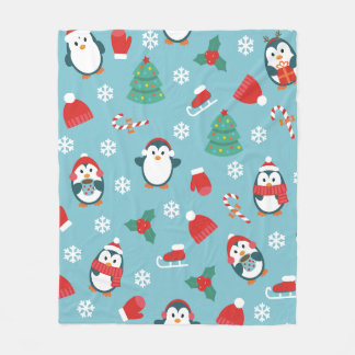 Cute Christmas Penguins Pattern Fleecedecke