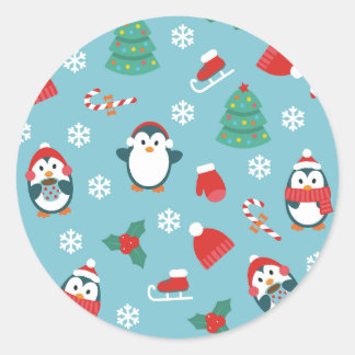 Cute Christmas Penguins Pattern Runder Aufkleber