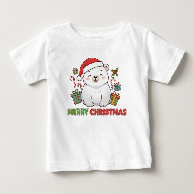 Cute Christmas Polar Bear Illustration Baby T-shirt (Vorderseite)