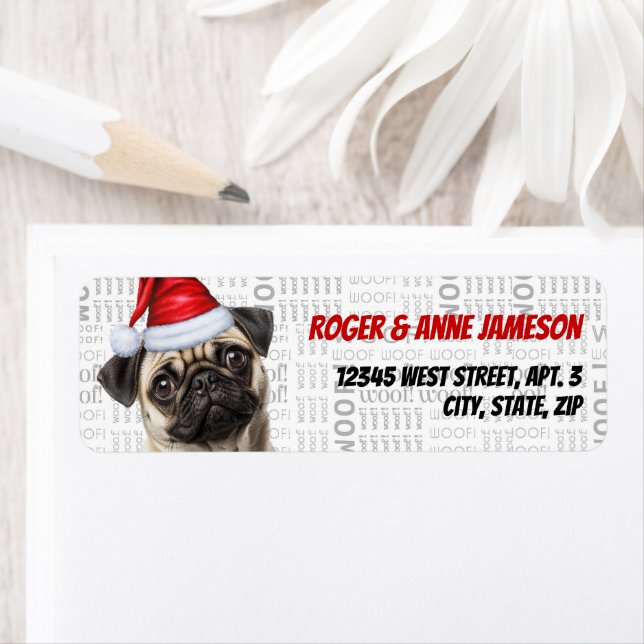 Cute Christmas Pug Dog Return Address (Insitu)