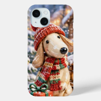 Cute Christmas Puppy Dog in Winter Knit Hat Case-Mate iPhone Hülle