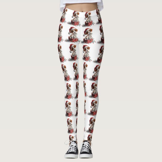 Cute Christmas Puppy on Gift Box Leggings (Vorderseite)