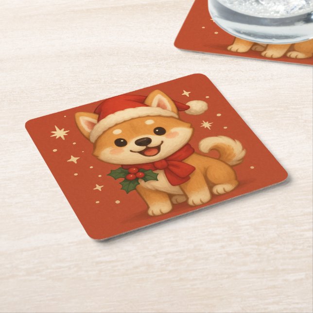 Cute Christmas puppy Rechteckiger Pappuntersetzer (angewinkelt)