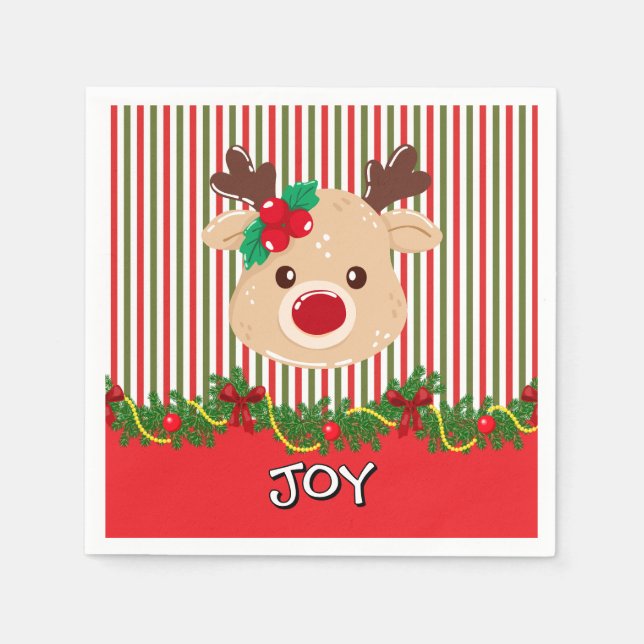 Cute Christmas Reindeer Custom Paper Serviette (Vorderseite)