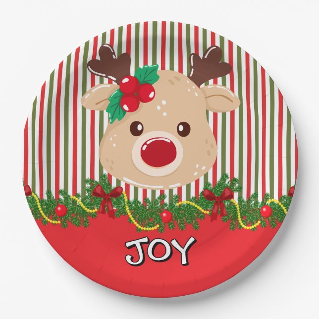 Cute Christmas Reindeer Custom Pappteller (Vorderseite)