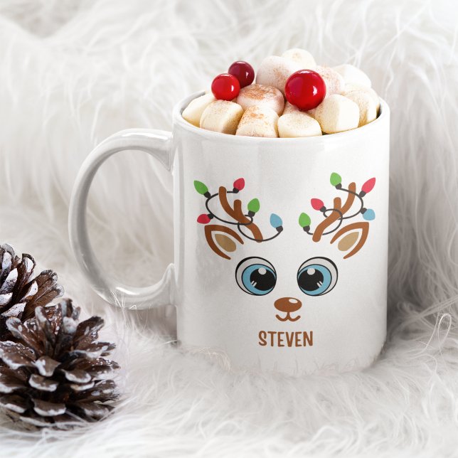 Cute Christmas reindeer face With Ligths Kaffeetasse (Von Creator hochgeladen)