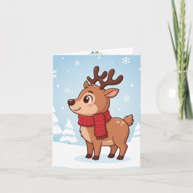 Cute Christmas Reindeer Karte (Vorderseite)