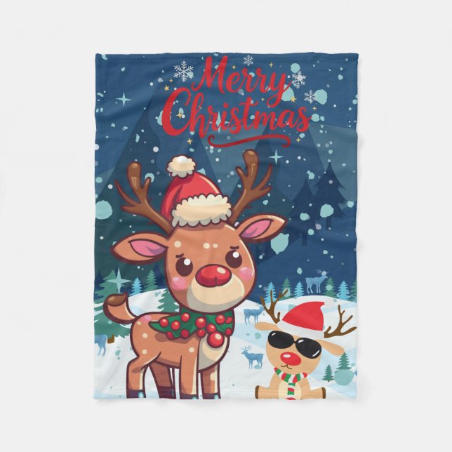 Cute Christmas Reindeer Kids Blanket Fleecedecke (Vorderseite)