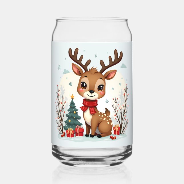 Cute Christmas Reindeer Scene Snowy Forest (Recto)