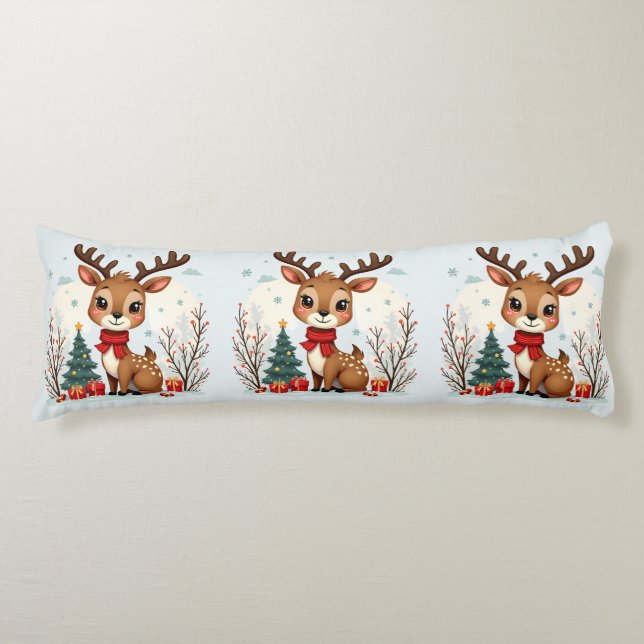 Cute Christmas Reindeer Scene Snowy Forest Seitenschläferkissen (Vorderseite)