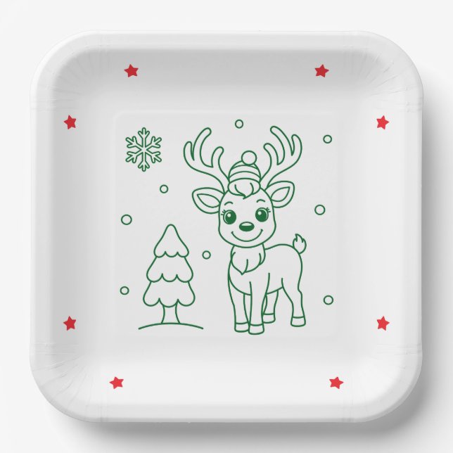 Cute Christmas Reindeer Square Pappteller (Vorderseite)