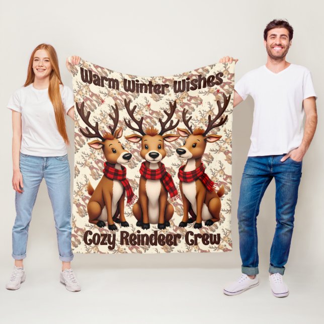 Cute Christmas Reindeer Trio with Plaid Scarves Fleecedecke (Beispiel)