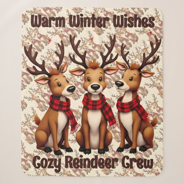 Cute Christmas Reindeer Trio with Plaid Scarves Sherpadecke (Vorderseite)