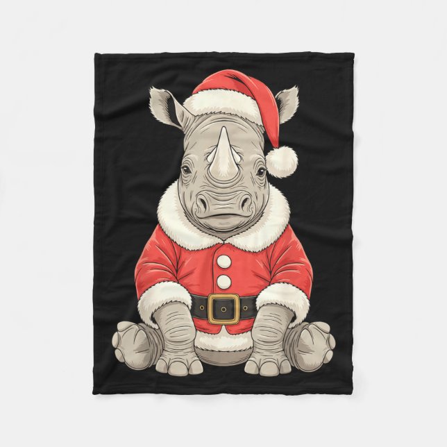 Cute Christmas Rhino Santa Safari Animal  Fleecedecke (Vorderseite)