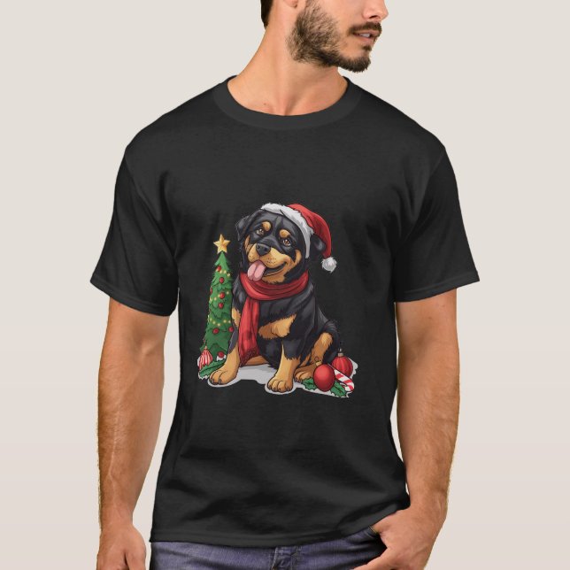 Cute Christmas Rottweiler Dog Santa Hat Puppy Mist T-Shirt (Vorderseite)